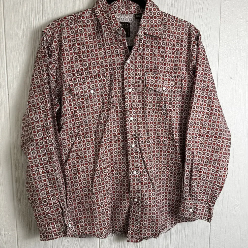 Roper Teen Boys Western Pearl Snap Shirt Orange Printed Size XL or 16/18 Rodeo